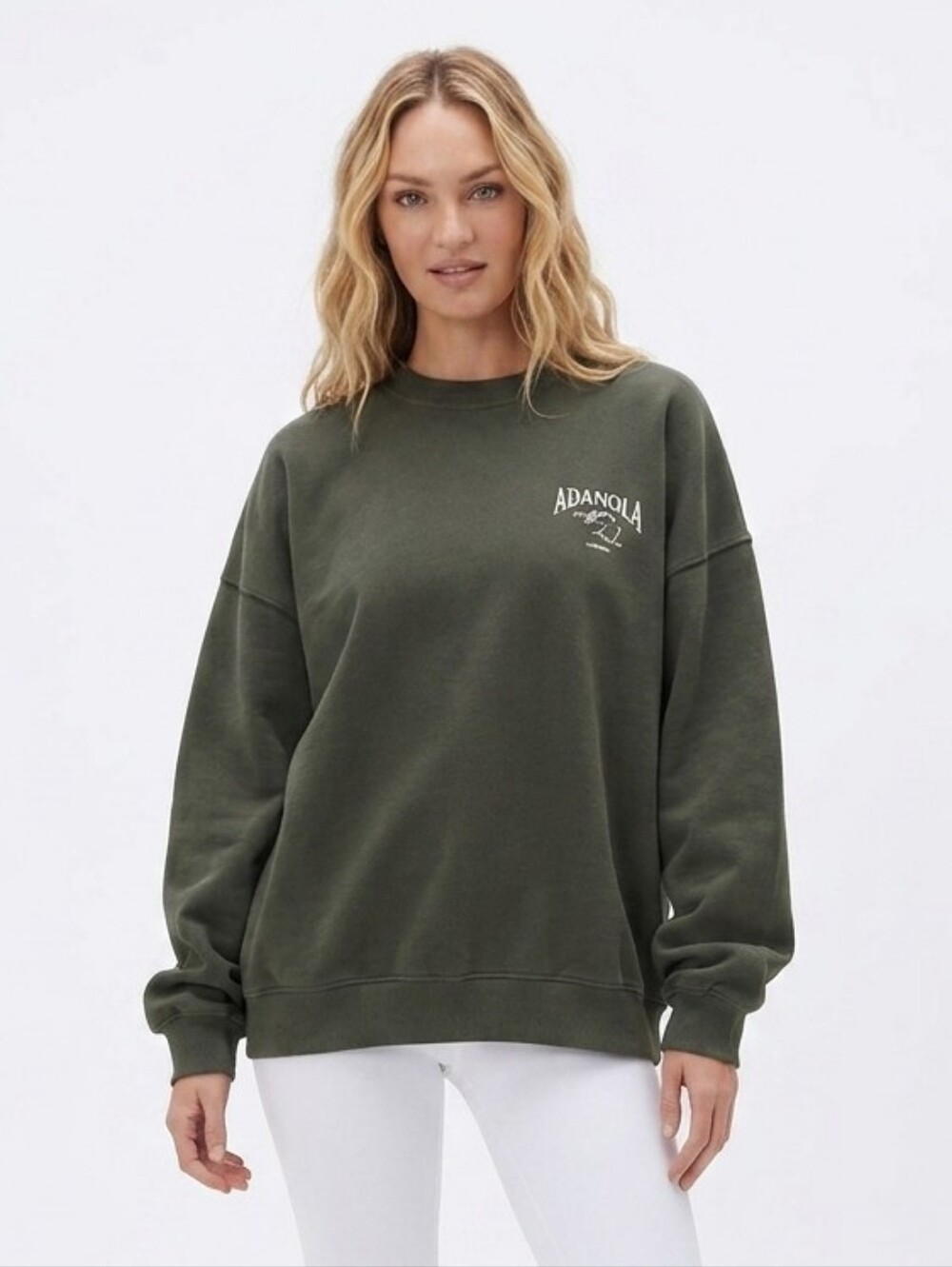 Adanola Outdoors Oversized Crewneck Sweatshirt Olive Green Size L